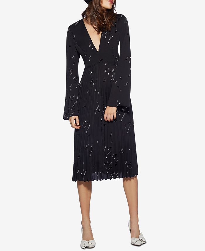 Avec Les Filles Women's Printed Open Back Pleated Dress Black Size 6