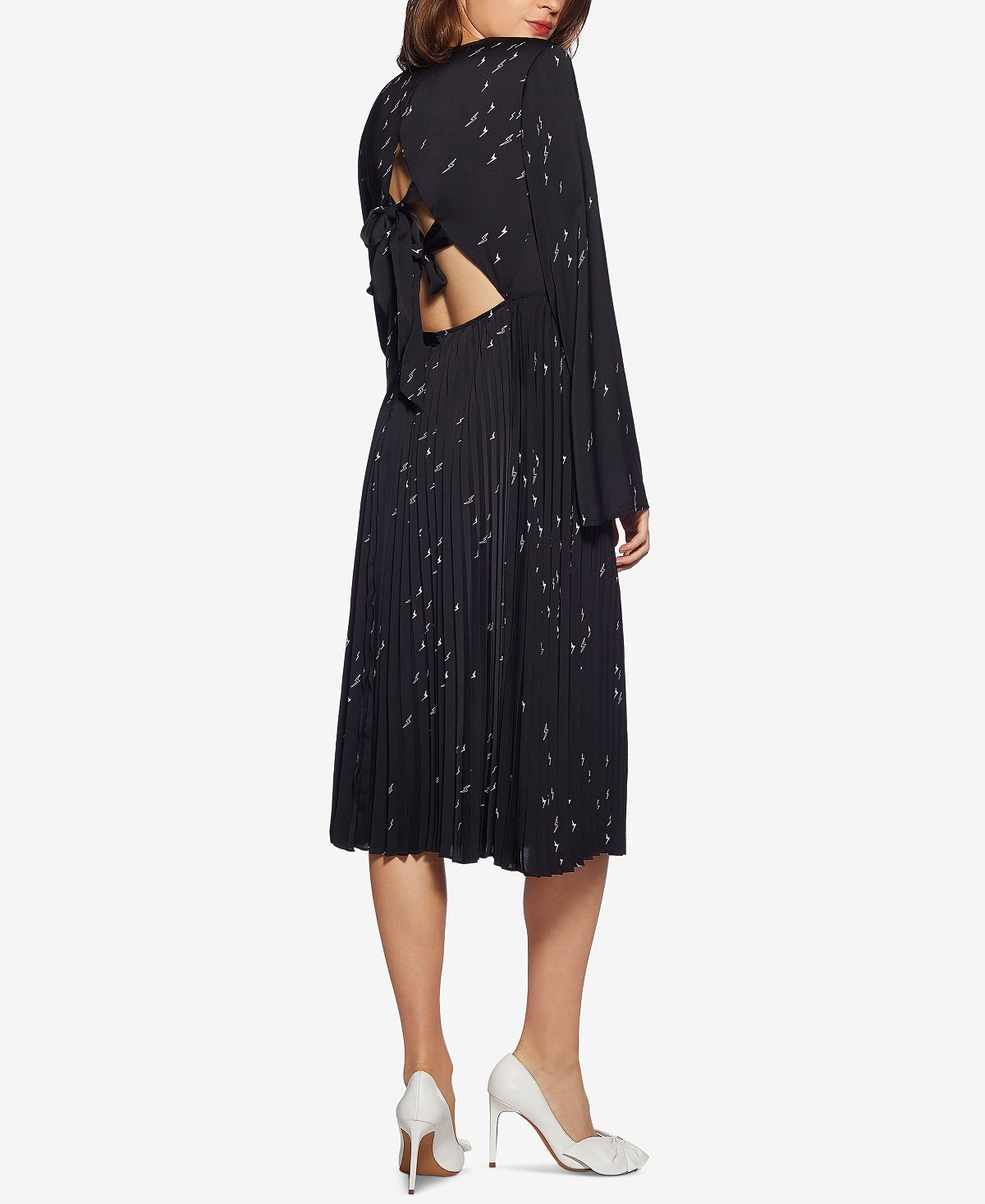 Avec Les Filles Women's Printed Open Back Pleated Dress Black Size 6