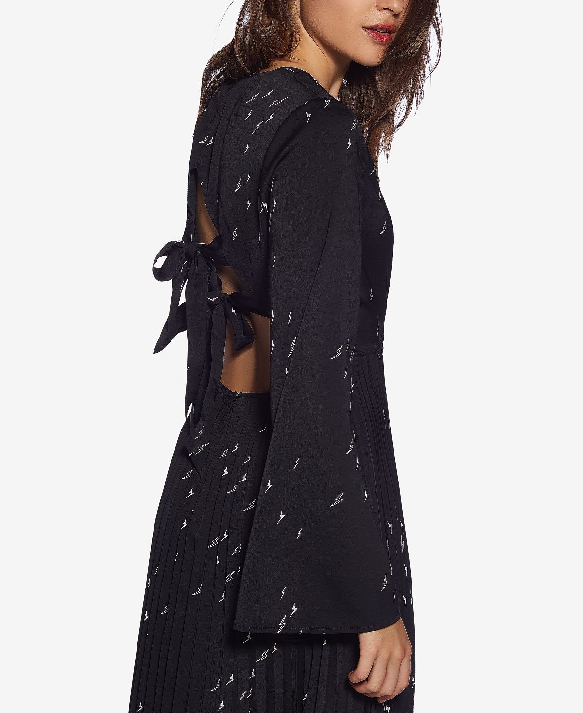 Avec Les Filles Women's Printed Open Back Pleated Dress Black Size 6
