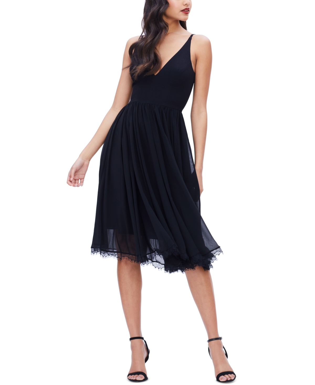 Dress The Population Women's Alicia Mixed Media Midi Dress Black Size Medium