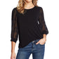 CeCe Lace Sleeve Stretch Crepe Blouse Rich Black XL