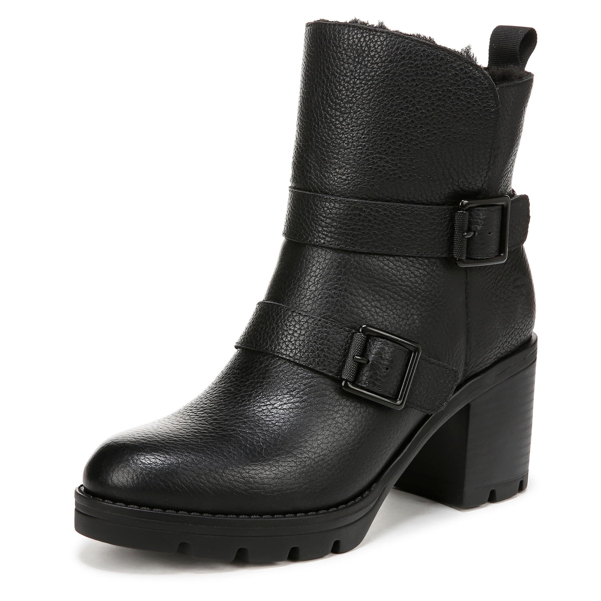 Naturalizer Womens Verneymoto Black Leather Water Resistant Moto Boots 9 Wide