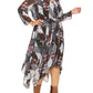 Tommy Hilfiger Womens Black Printed Long Sleeve V Neck Maxi Sheath Dress Size 0X