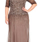 Adrianna Papell Womens Plus Size Beaded Illusion Gown Sweetheart Neckline 3 4 Sleeve Lead 16W