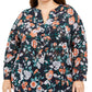 Tommy Hilfiger Womens Plus Floral Split Neck Blouse Navy 2X