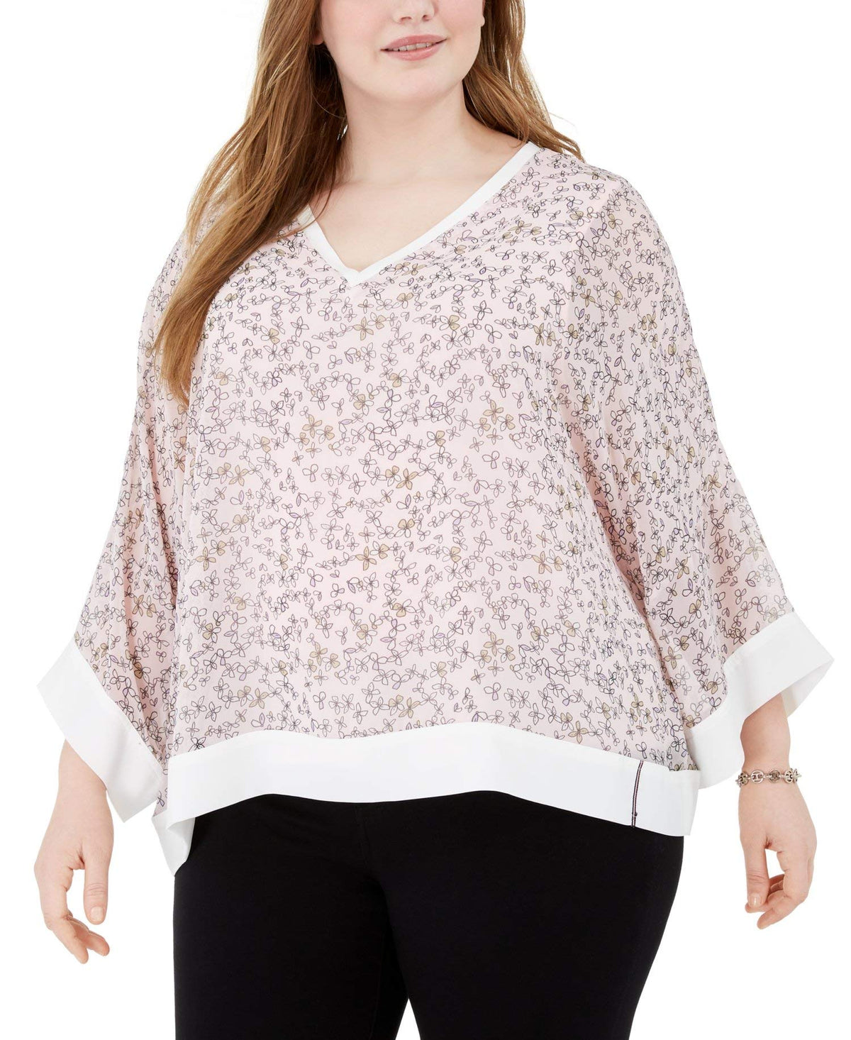 Tommy Hilfiger Womens Chiffon V-Neck Top Pink 2X