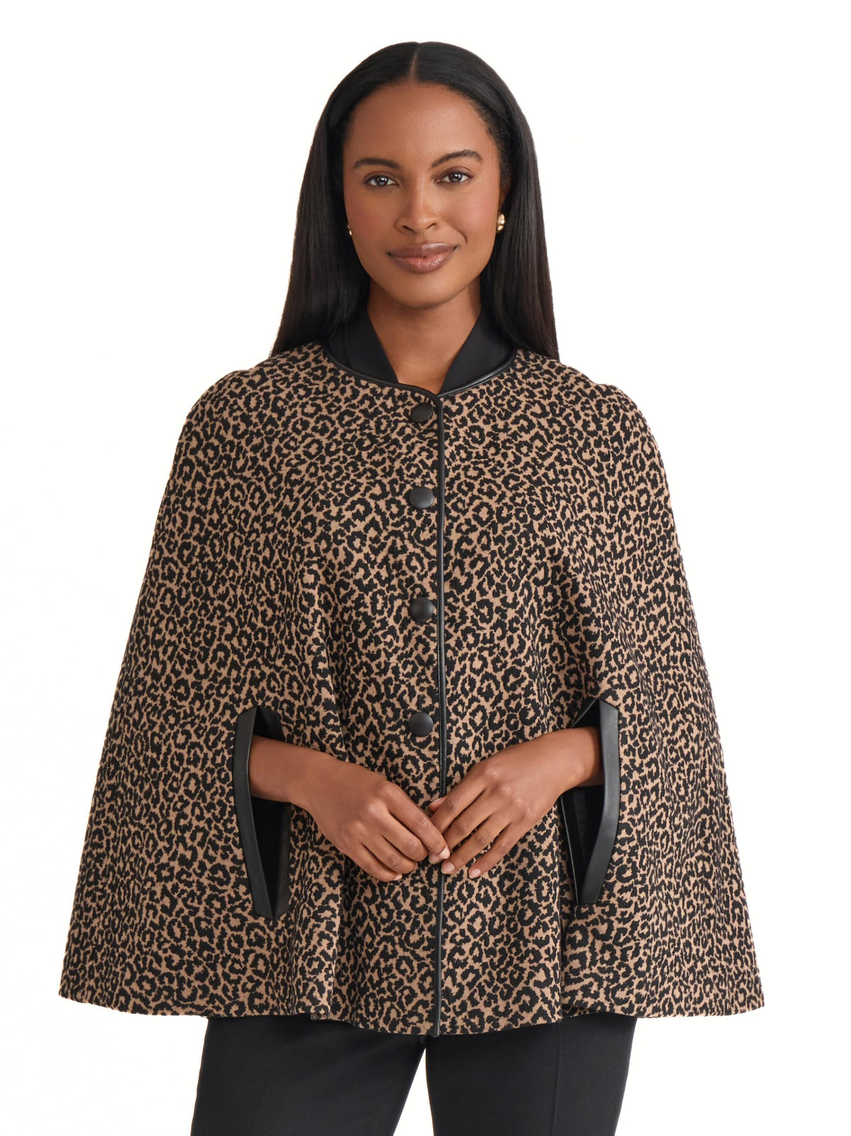 Kasper Petite Animal Print Snap Front Cape
