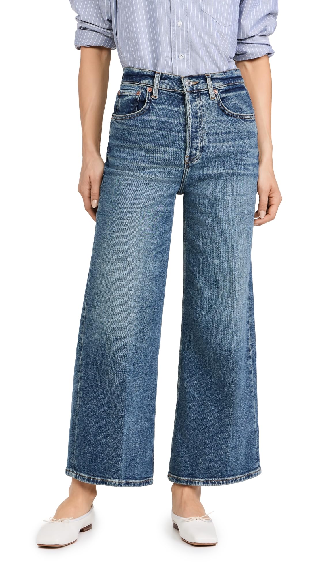 REDONE Womens High Rise Wide Leg Crop Jeans Crafted Indigo Size 29