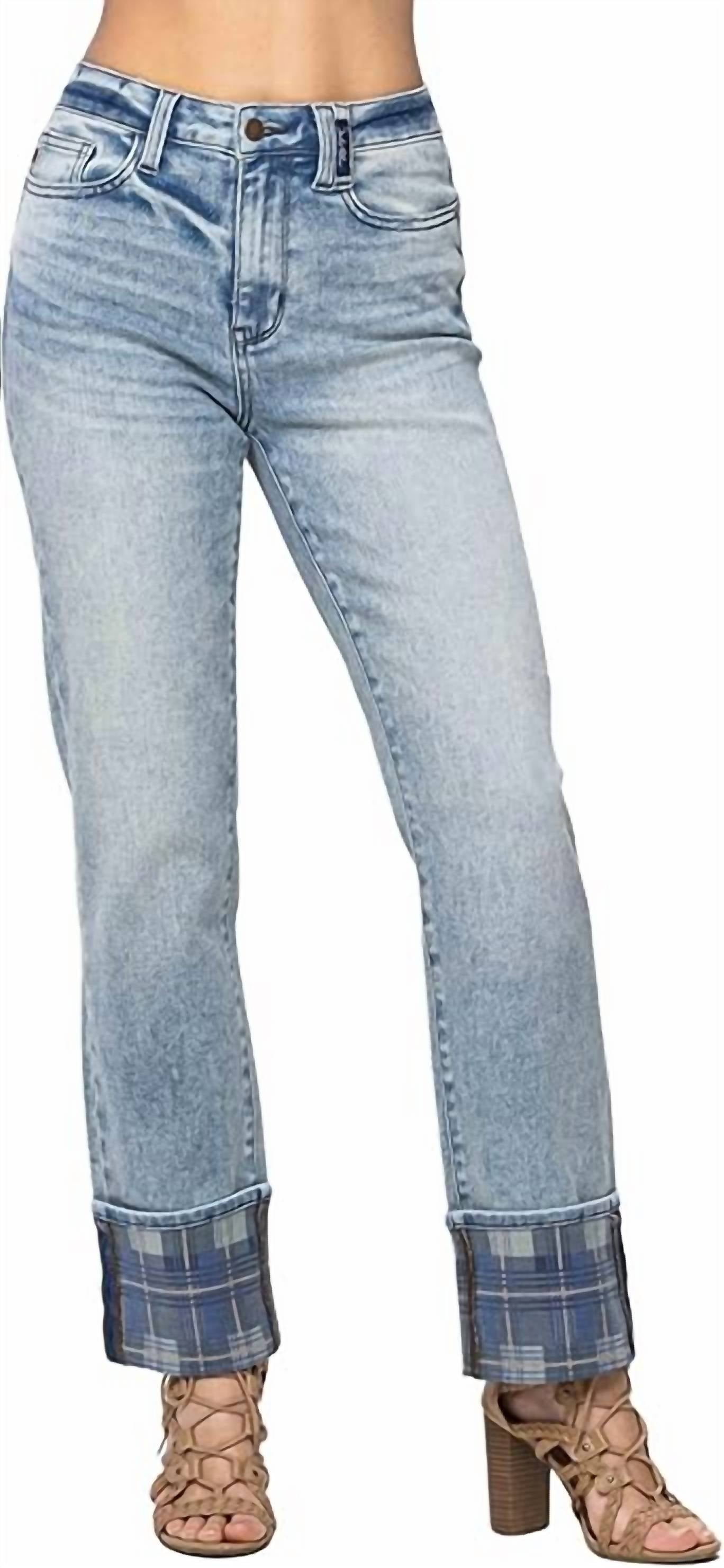 Judy Blue - High Rise Plaid Cuff Vintage Straight Jeans