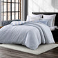 DKNY 3 Piece Full Queen Comforter Set Vintage Washed Cotton Reversible Striped Light Blue