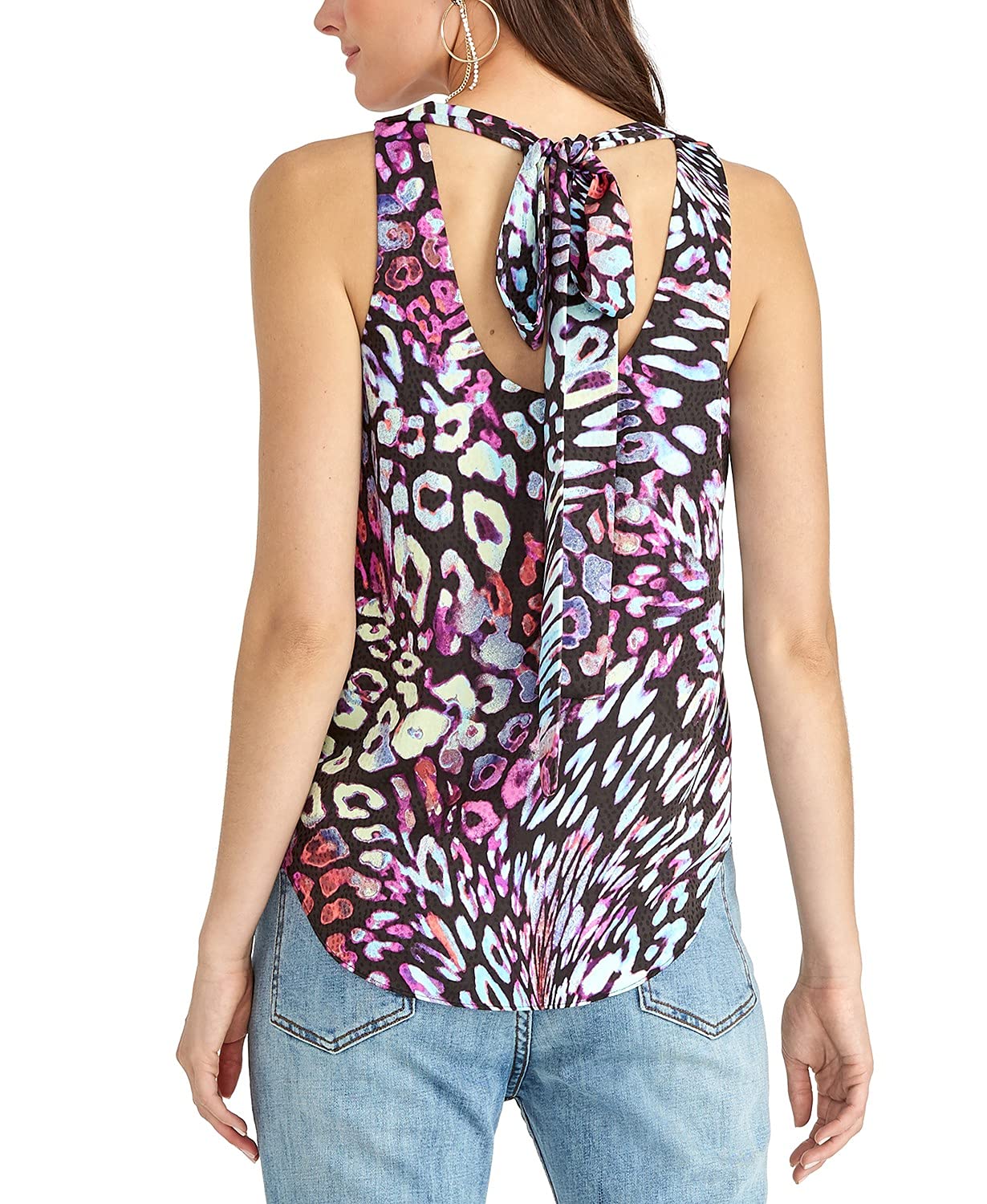 Rachel Roy Womens Animal Print Sleeveless Top Black XS