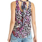 Rachel Roy Womens Animal Print Sleeveless Top Black XS
