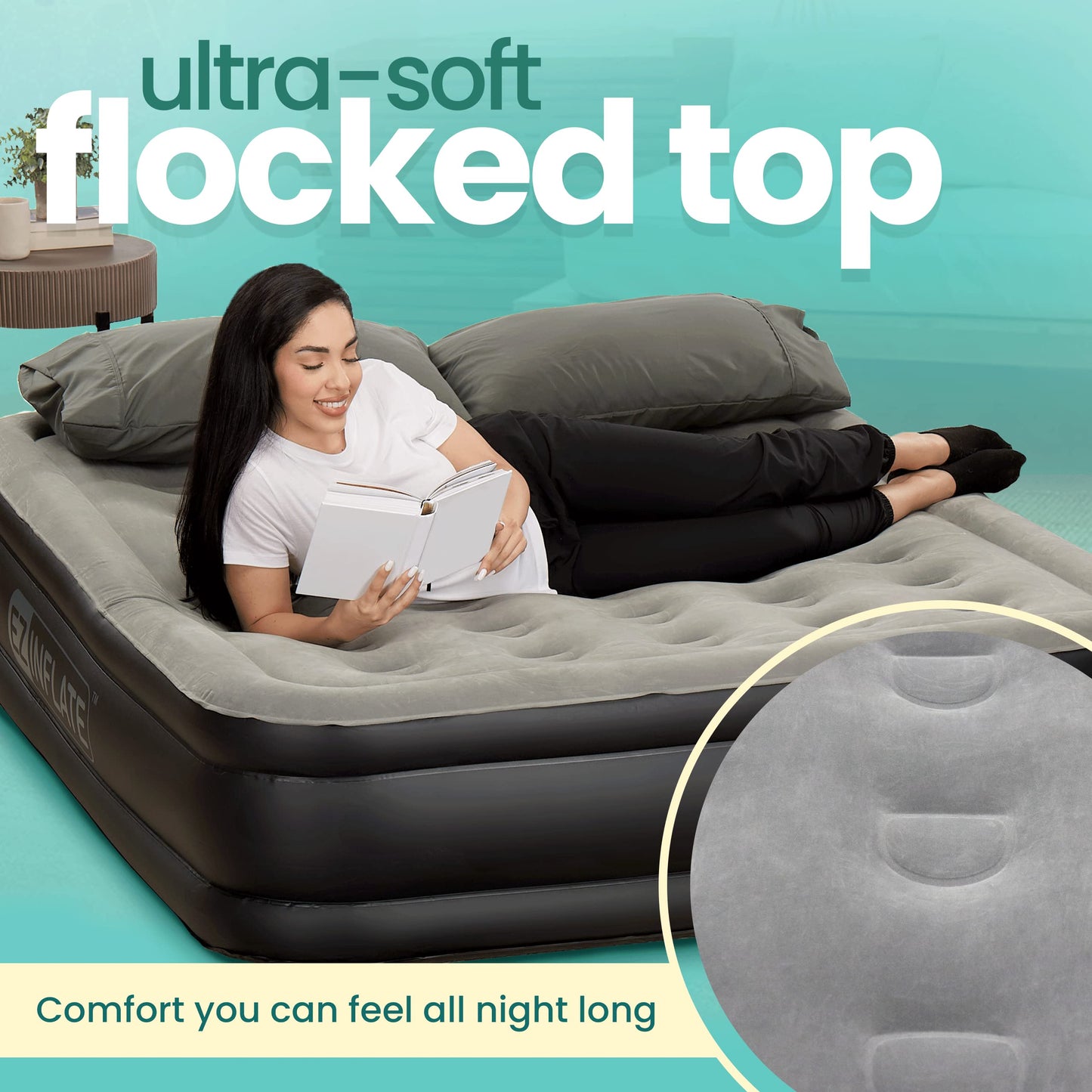 EZ इन्फ्लेट डबल हाई लग्ज़री एयर मैट्रेस, बिल्ट-इन पंप के साथ