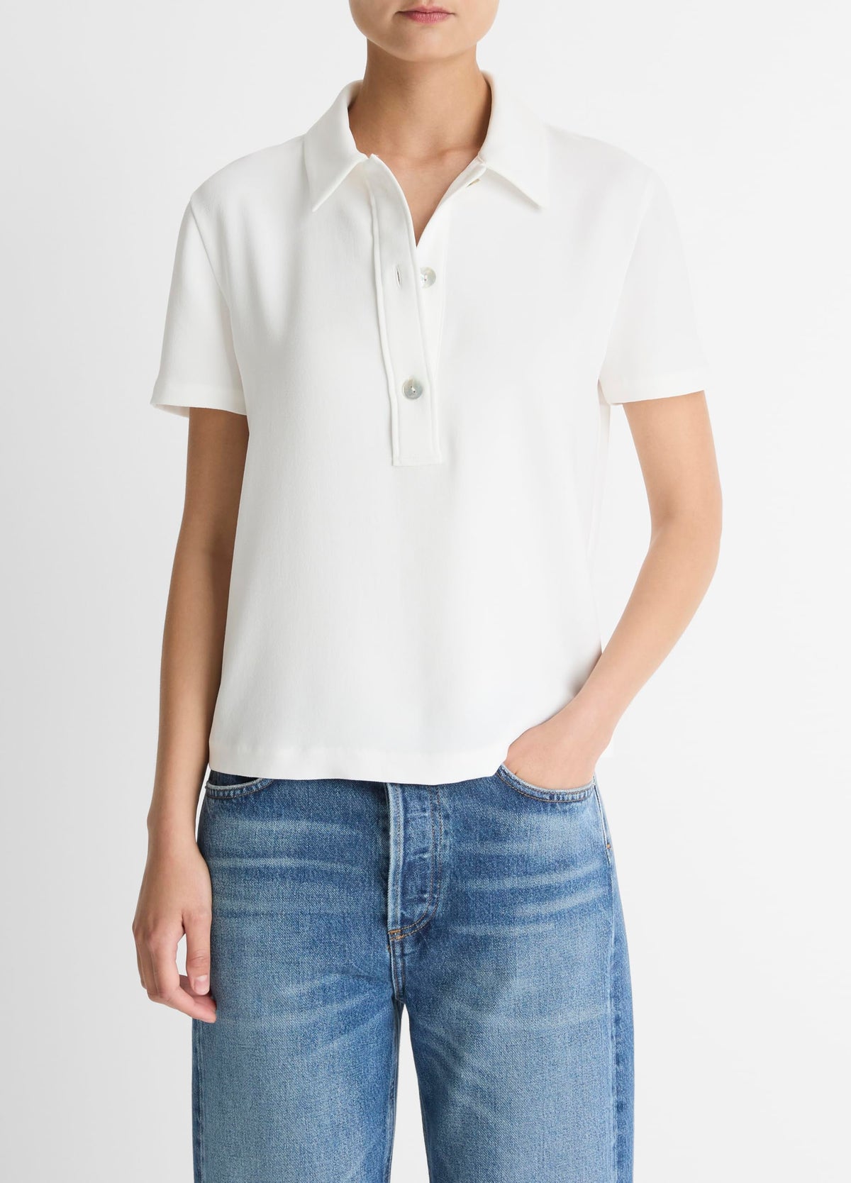 Vince Womens Crepe Short Sleeve Polo Off White