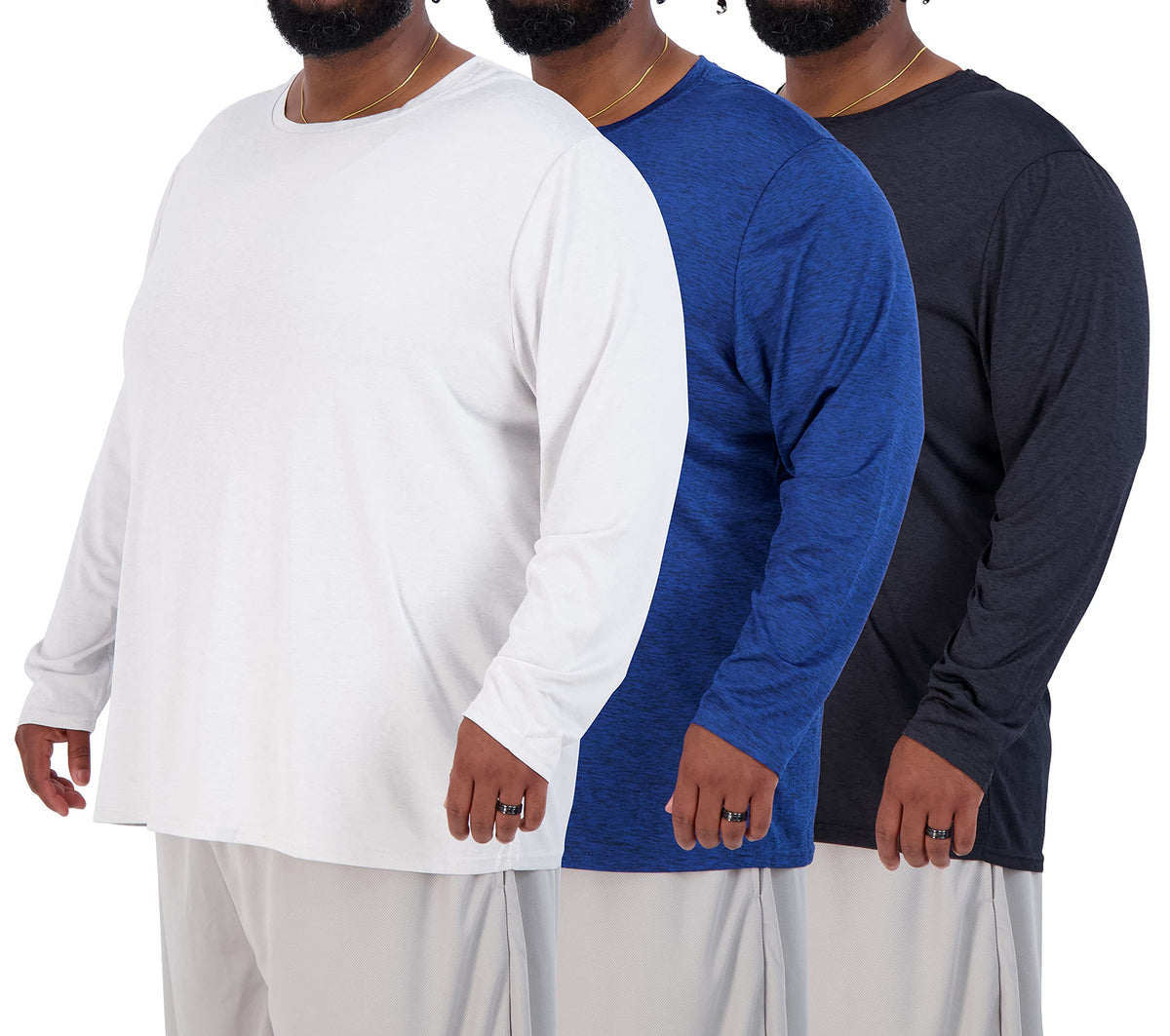 Real Essentials 3 Pack Big and Tall Mens Long Sleeve Dry Fit Crew Neck T Shirts 5X Tall