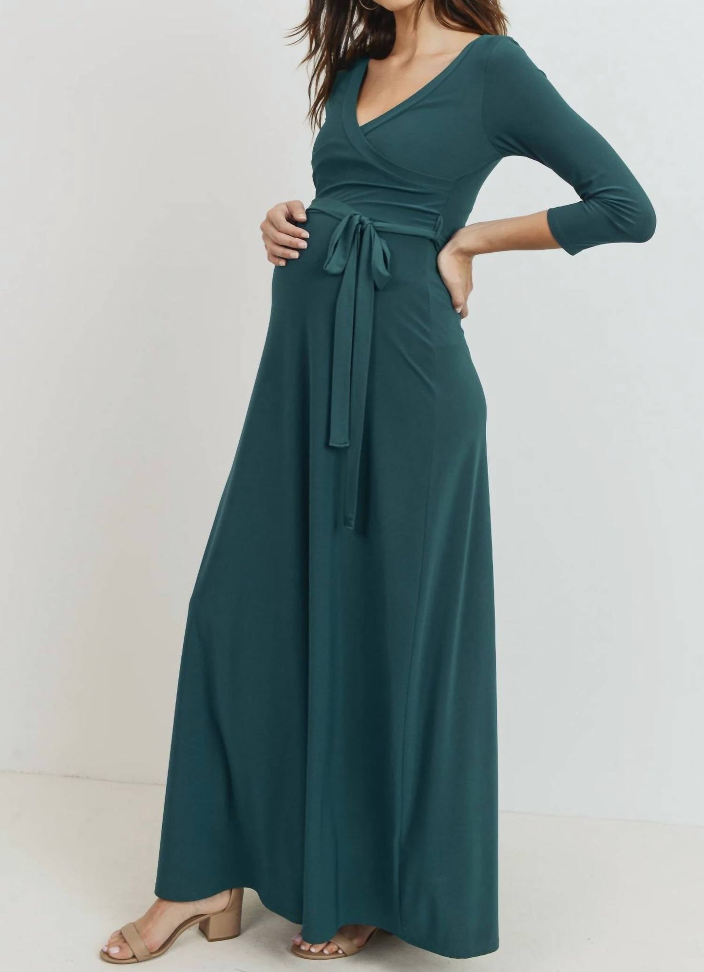 Hello Miz - Floral Faux Wrap Maternity & Nursing Maxi Dress