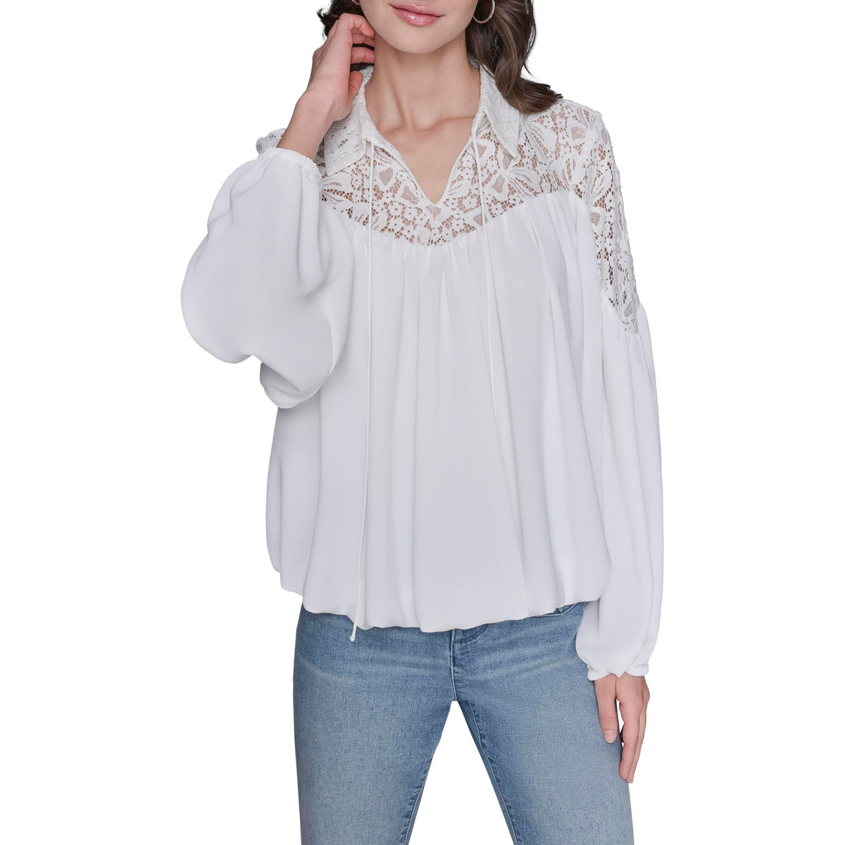 KARL LAGERFELD Paris Womens Sportswear Blouse Soft White Large