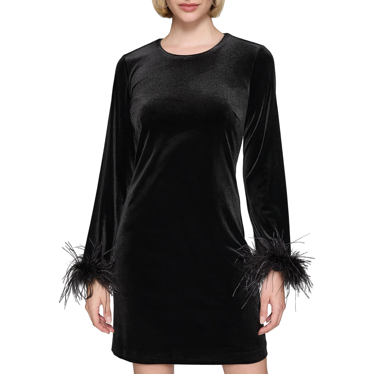 Karl Lagerfeld Paris Womens Black Long Sleeve Velvet Sheath Mini Dress Size 4