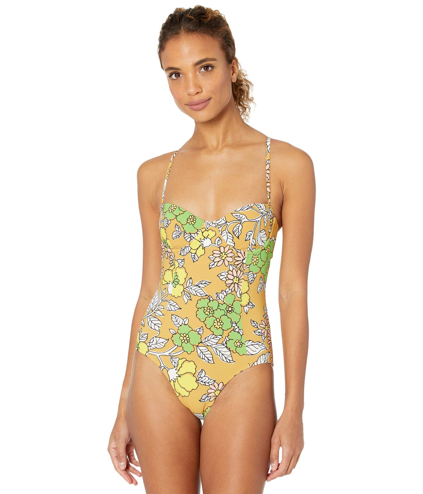 Tory Burch Women's Printed Underwire One Piece, Brown Wallpaper Floral, M