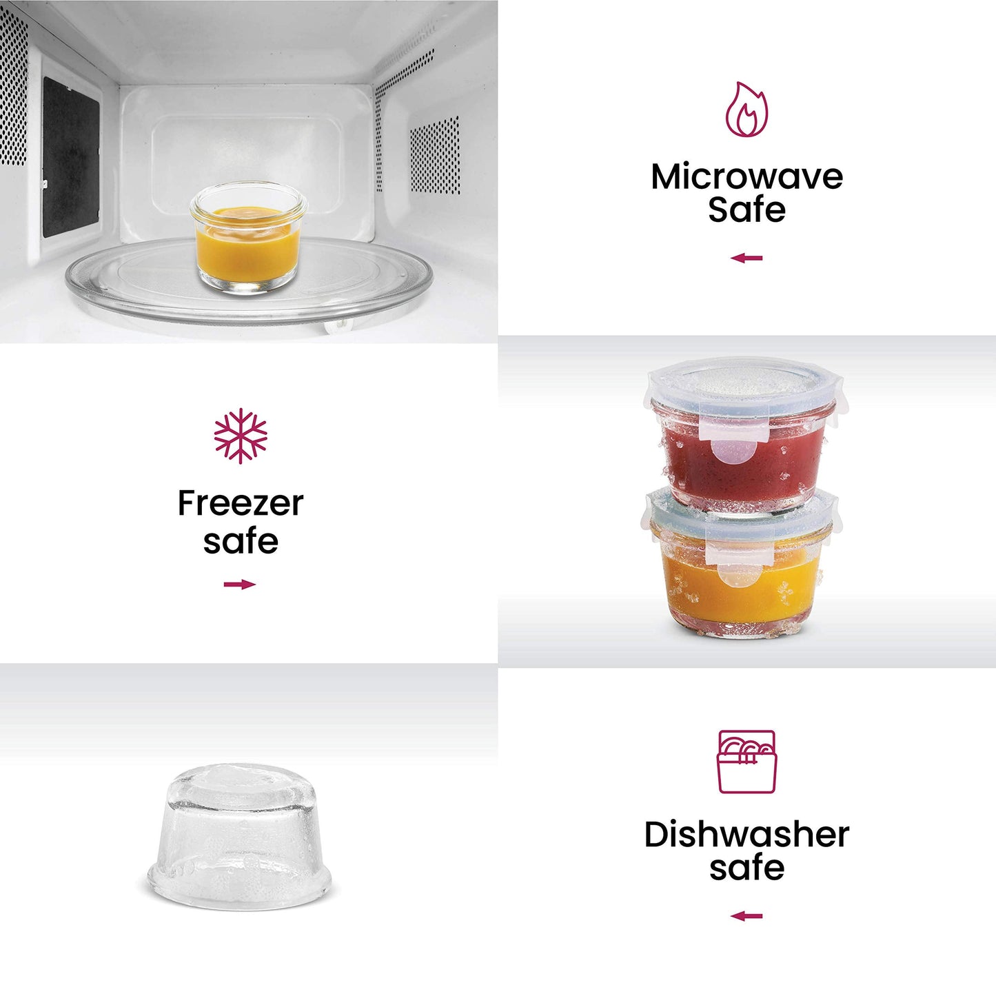 4 औंस ग्लास फ़ूड कंटेनर - 6 पीस का सेट