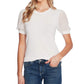 CeCe Sportswear Women's Puff Sleeve Mix Media Knit TOP, Soft Ecru, SM