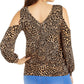 Thalia Sodi Women's Animal-Print Strappy Cold-Shoulder Top Gold Size Small