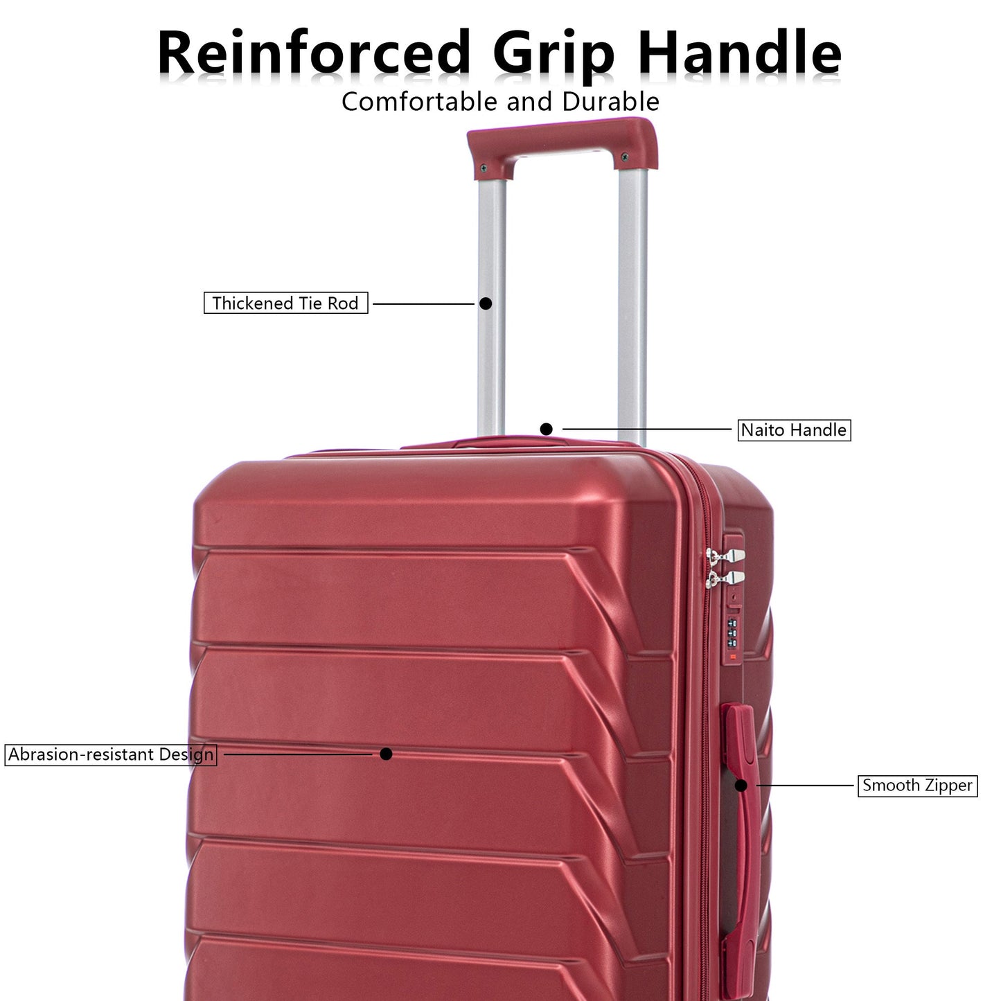 Set 3PCs 20'/24'/28' ABS Spinner Wheel Luggage Wine Red