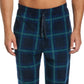 Perry Ellis Portfolio Men's Windowpane Plaid Textured Fleece Pajama Pants Blue Size X-Large