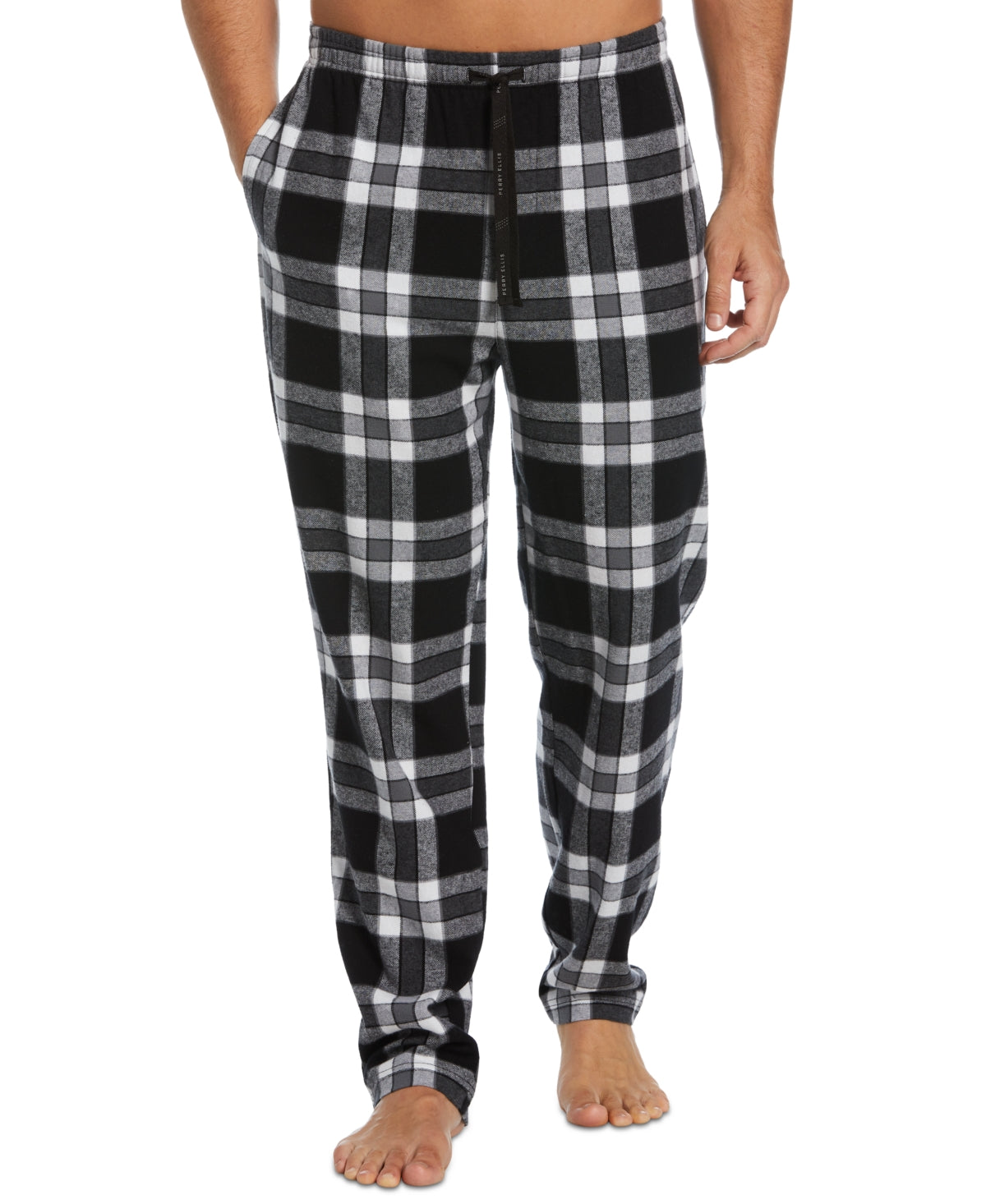 Perry Ellis Men's Windowpane Plaid Flannel Pajama Pants Black Size S