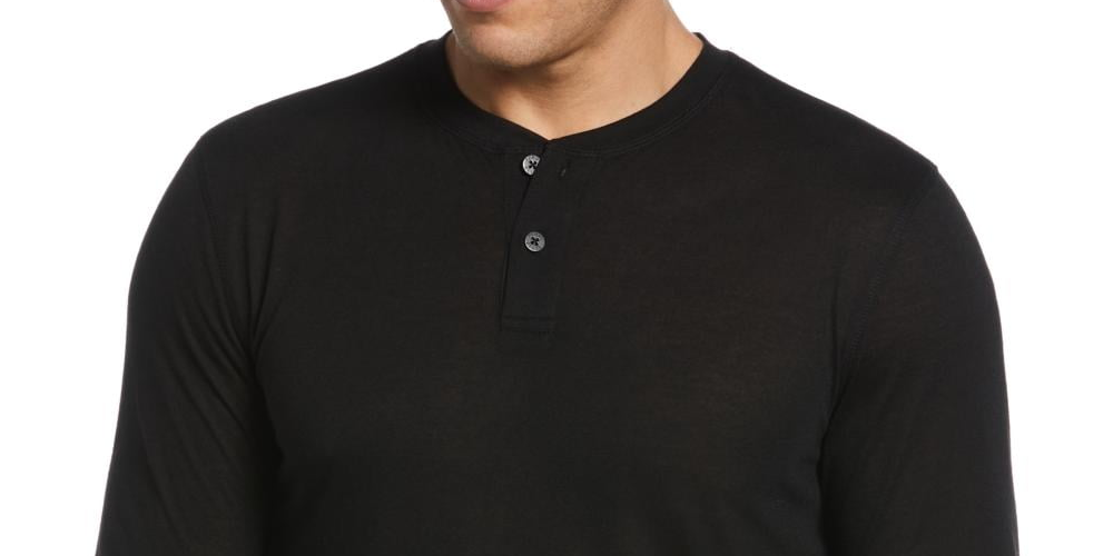 Perry Ellis Portfolio Men's Henley Thermal Sleep Shirt Black Size Medium