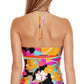 Trina Turk Women's Gemini Printed Halter Tankini Top Swimsuit Pink Size 4