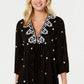Raviya Women's Embroidered 3/4 Sleeve Dress Cover Up Swimsuit Black