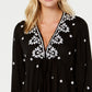 Raviya Women's Embroidered 3/4 Sleeve Dress Cover Up Swimsuit Black