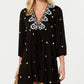 Raviya Women's Embroidered 3/4 Sleeve Dress Cover Up Swimsuit Black