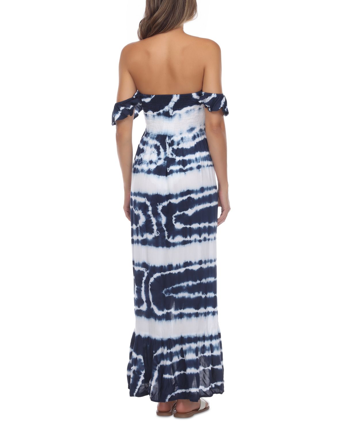 Raviya Women's Tie Dye Off The Shoulder Cover Up Dress Swimsuit Blue Size Small