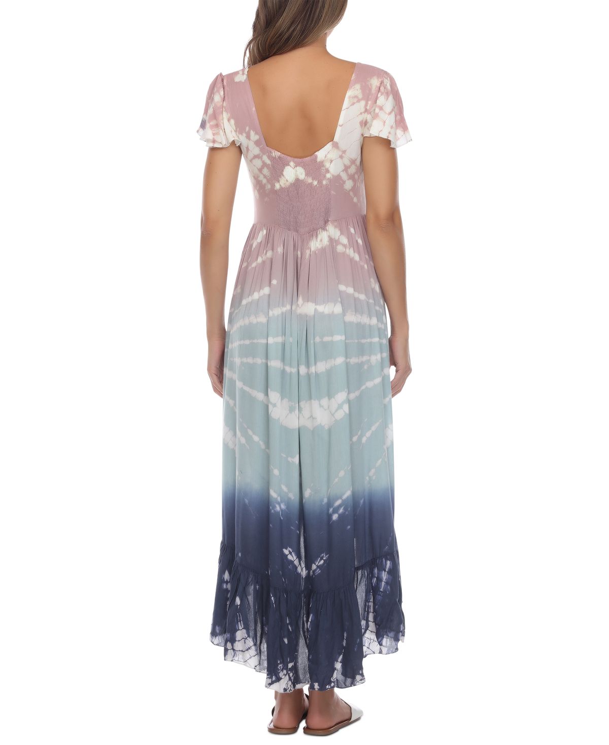 Raviya Women's Tie Dyed Flutter Sleeve High Low Cover Up Dress Swimsuit Gray Size Medium