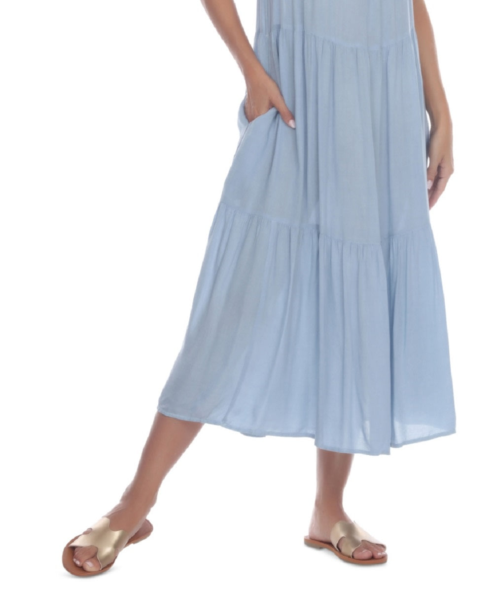 Raviya Women's Tiered Cover up MIDI Dress Swimsuit Blue Size Small