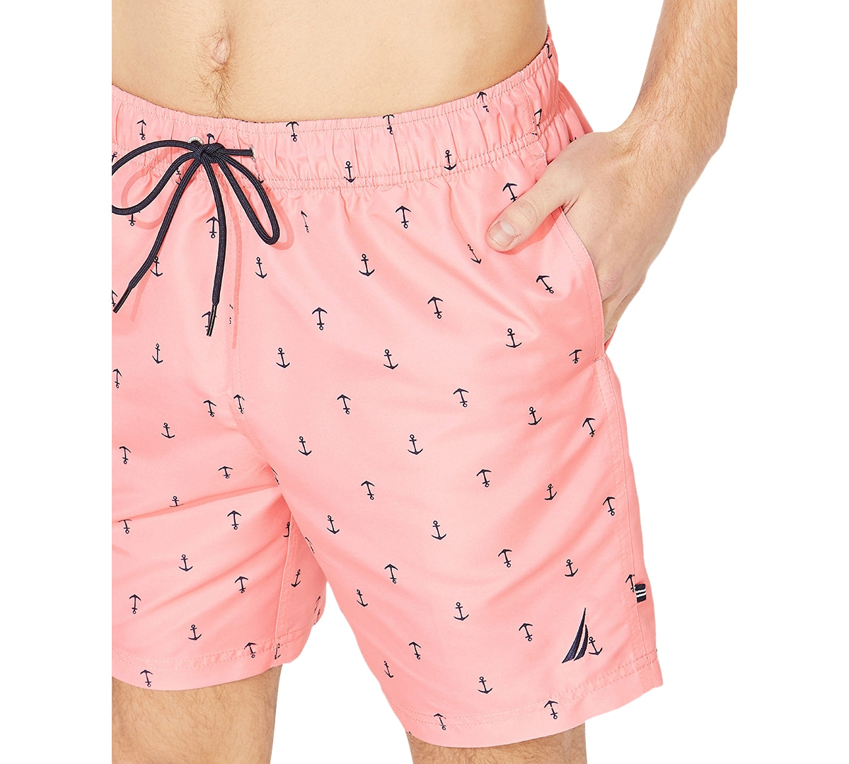 Nautica Men's Quick Dry Anchor Print 8 Swim Trunks Red Size X-Large