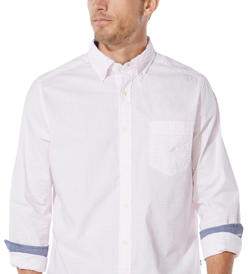 Nautica Men's Classic Fit Gingham Shirt Pink Size Large