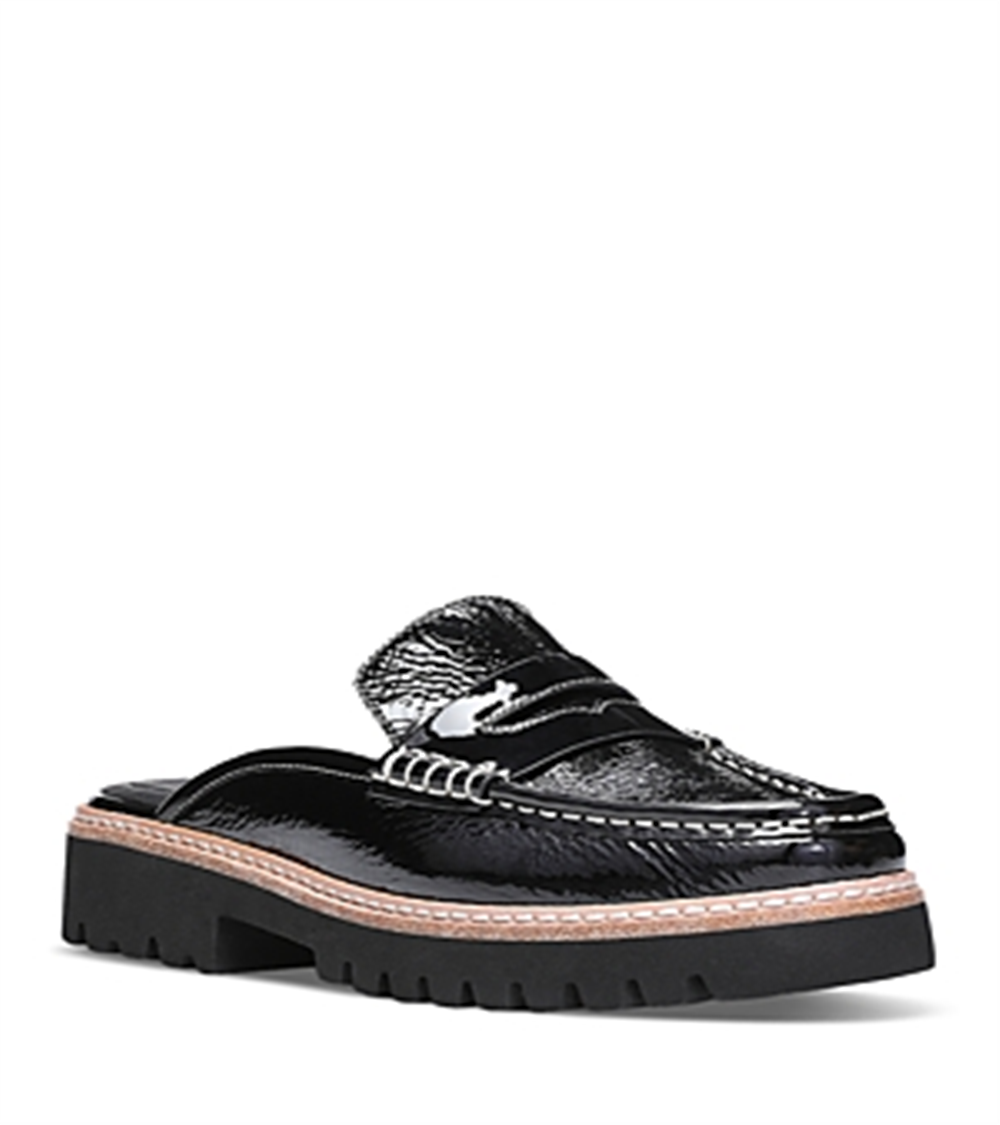 Donald Pliner Women's Tumbled Patent Leather Loafer Mules Black Size 8.5