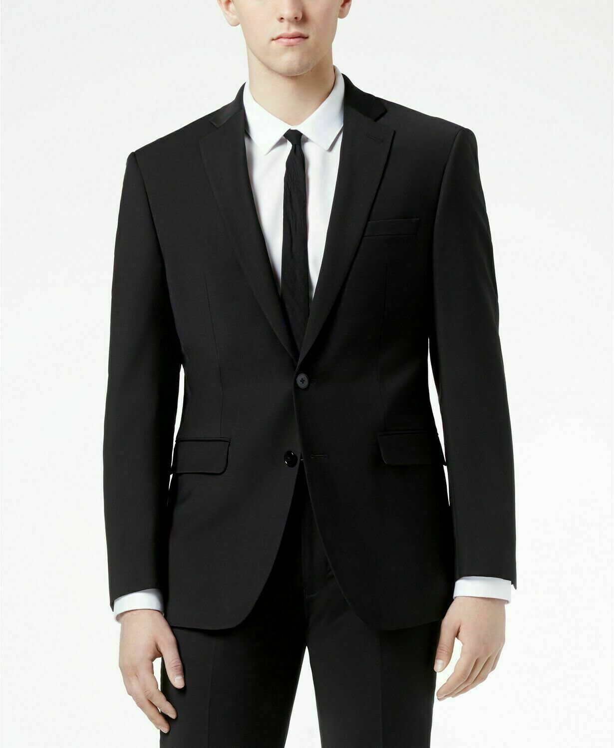 Calvin Klein Men's Stretch Solid Slim Fit Suit Jacket Black Size 44