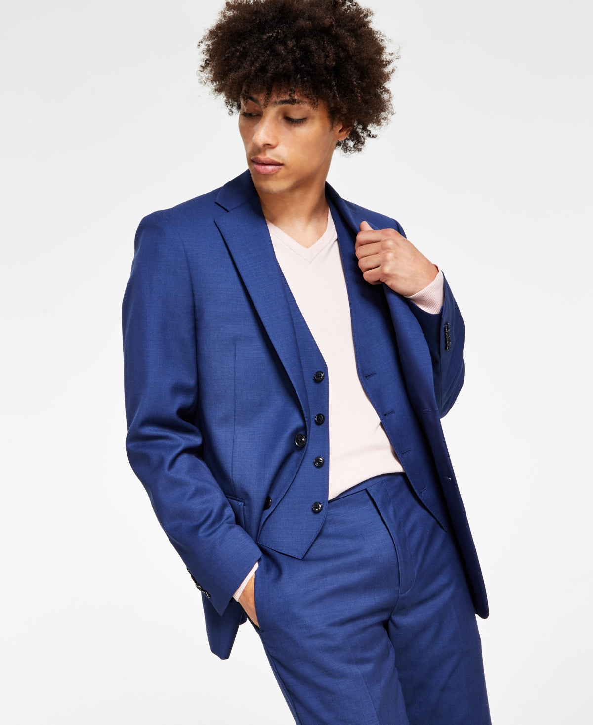 Calvin Klein Men's Infinite Stretch Solid Slim Fit Suit Jacket Blue Size 42
