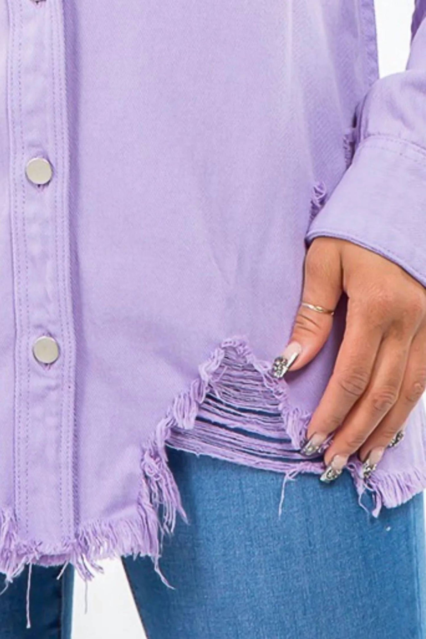 Trendsi - American Bazi Frayed Hem Distressed Denim Jacket