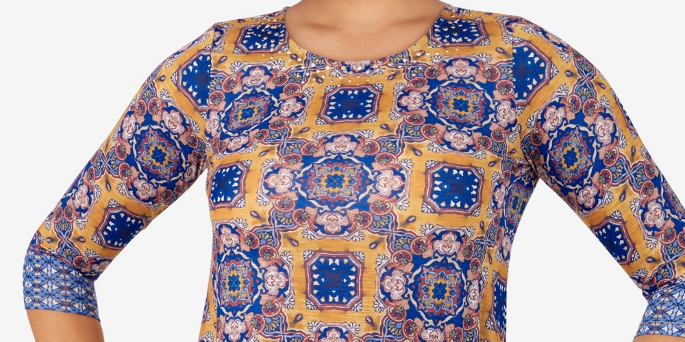 Ruby Rd. Women's Tile Border Sublimation Top Yellow Size Petite Small