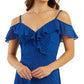 BCX Junior's Ruffled Cold Shoulder Dress Blue Size Medium