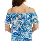 BCX Junior's Off The Shoulder Drawstring Sleeve Top Blue Size X-Small