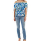 BCX Junior's Off The Shoulder Drawstring Sleeve Top Blue Size X-Small