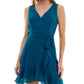 BCX Junior's Ruffle Hem Faux Wrap Dress Blue Size Medium
