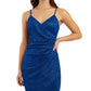 BCX Junior's Glitter Faux Wrap Bodycon Dress Blue Size Small