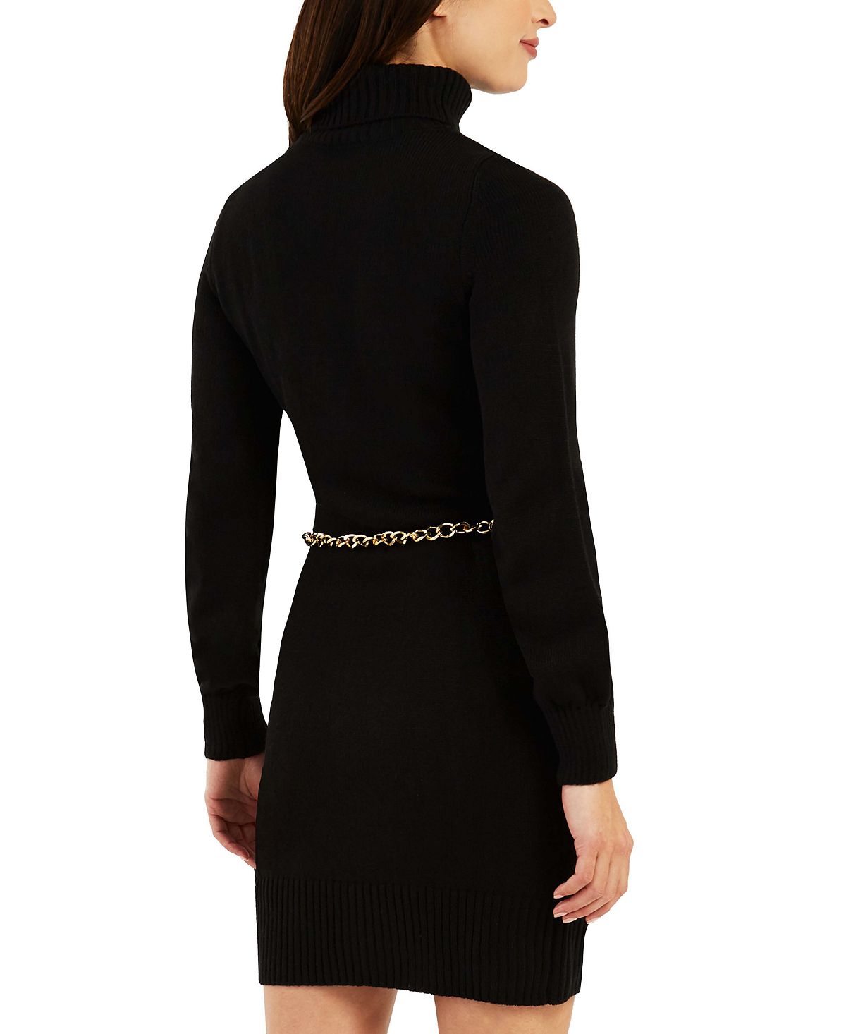BCX Junior's Long Sleeve Chain Belt Sweater Dress Black Size Medium